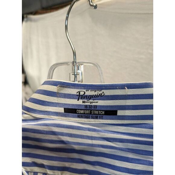 Original Penguin Violet Striped Button Front Collared Heritage Fit Shirt 16 - Picture 7 of 8